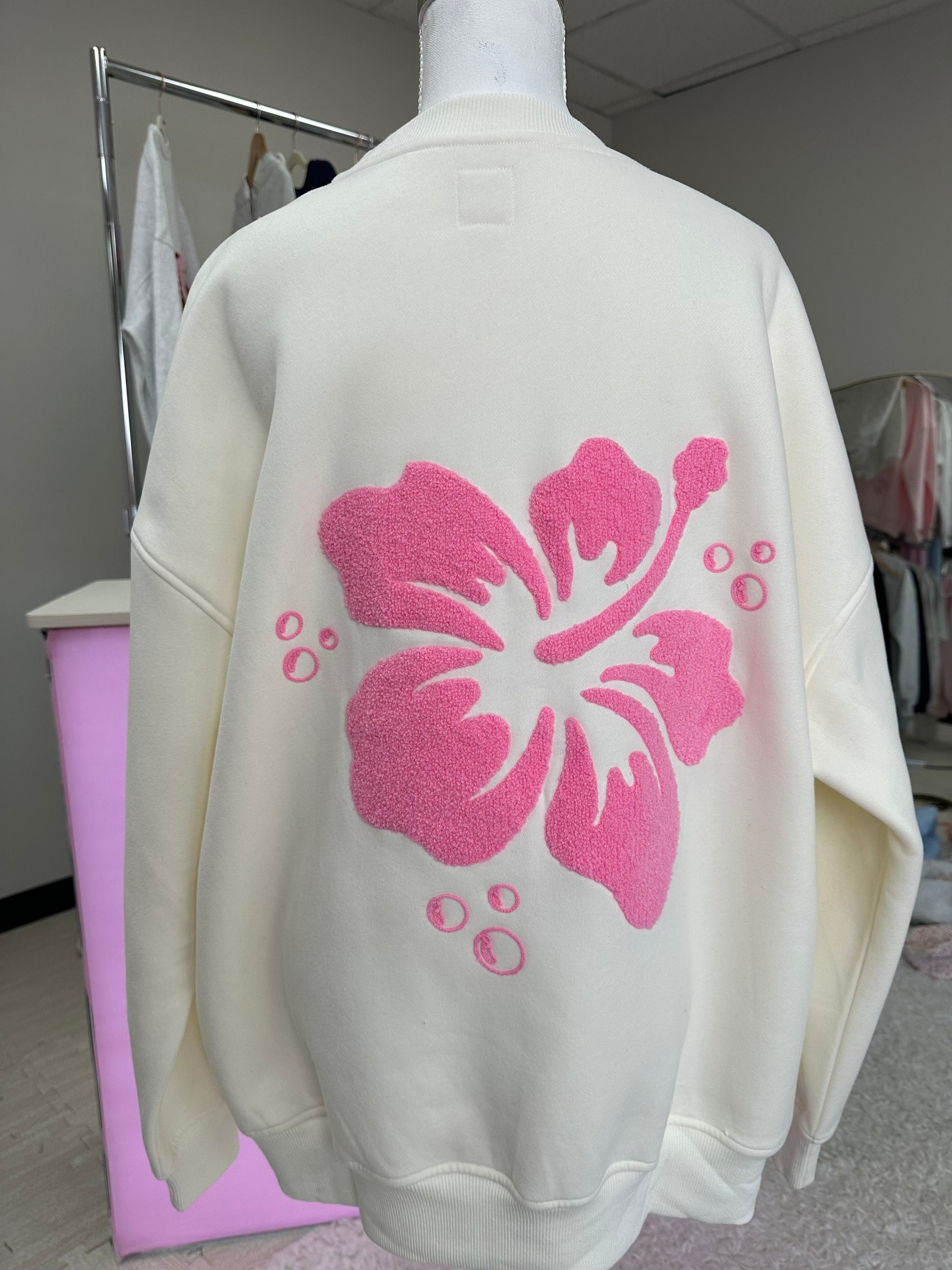 Ivory Hibiscus Flower Sweatshirt