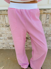 Dark Pink and White Big Striped Sweatpants