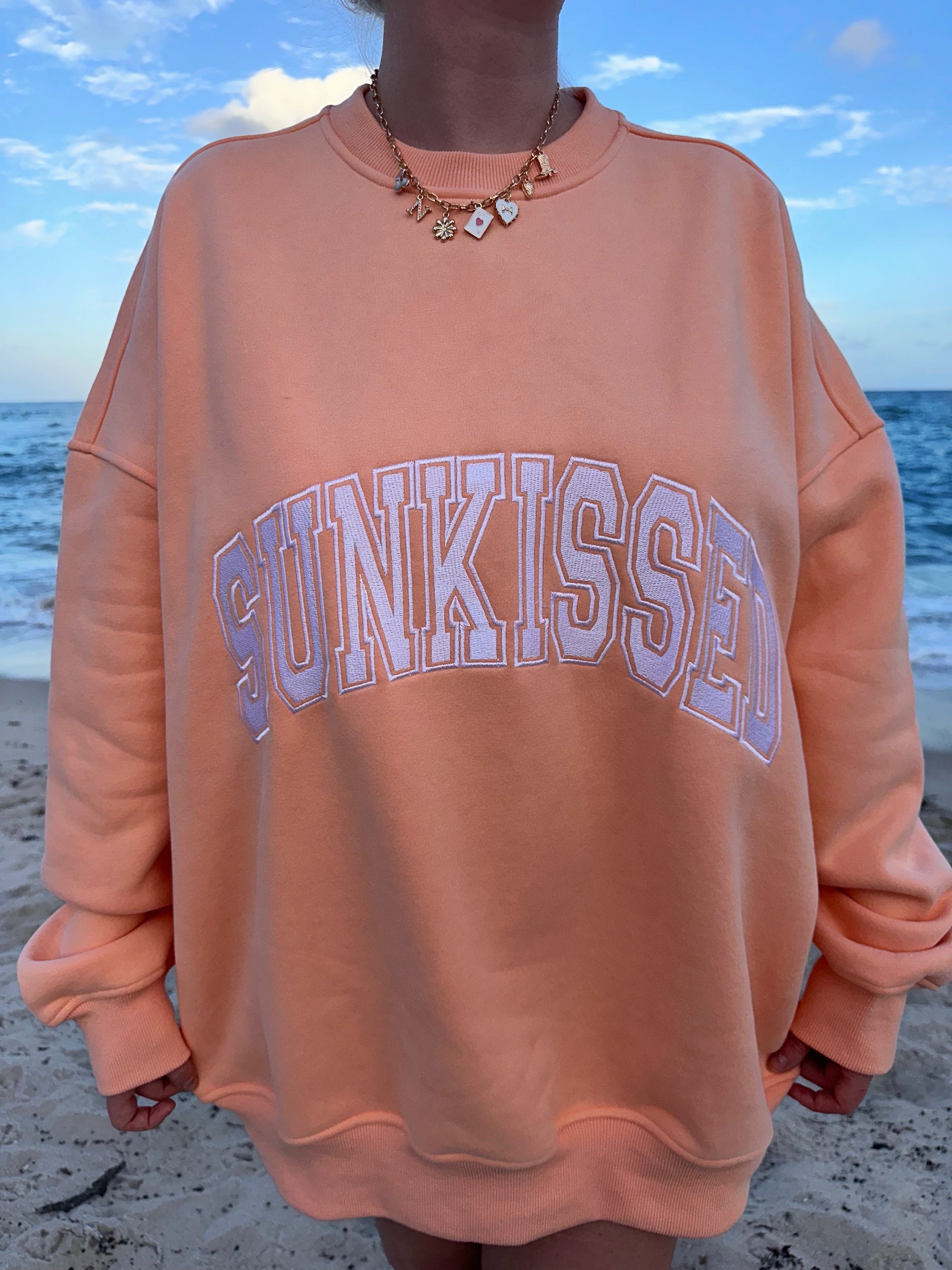 Sherbet Orange Varsity Embroider Sweatshirt