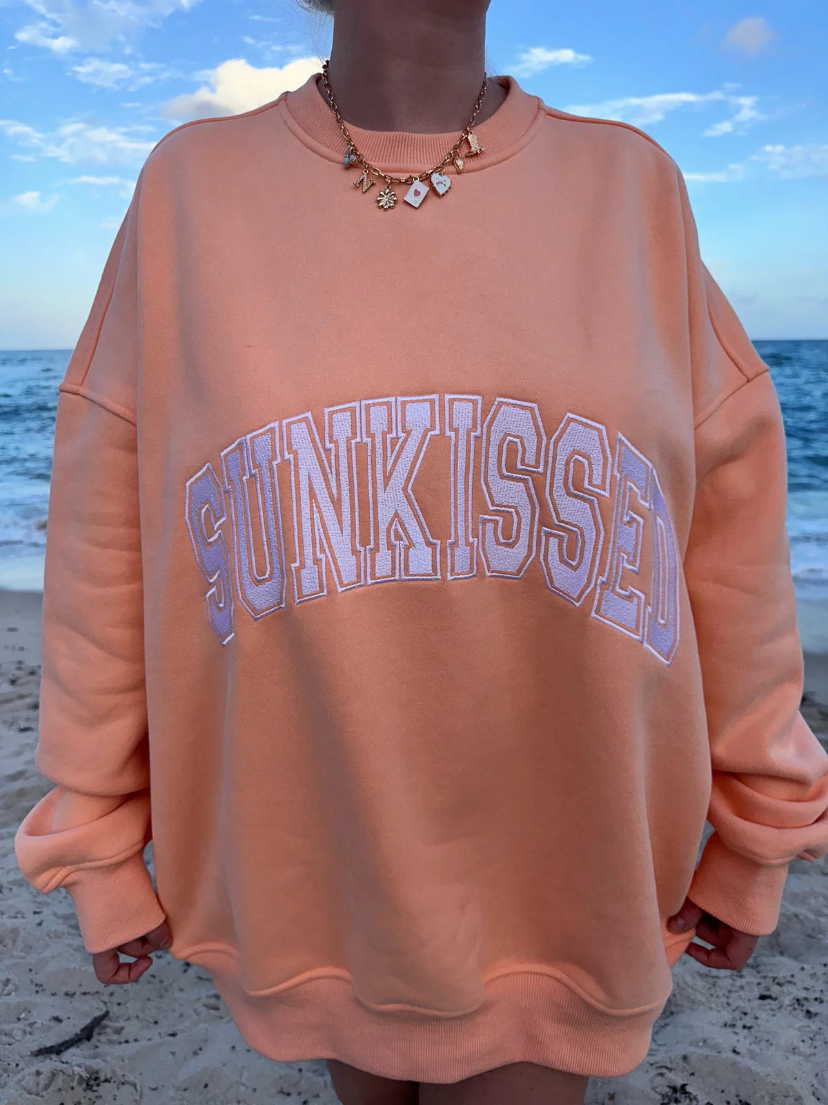 Sunkissed Collegiate Embroider Oversized Crewneck Sweatshirt