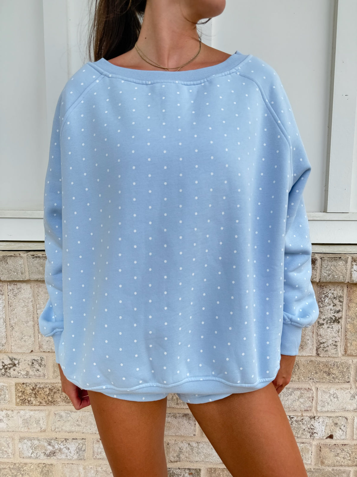 Polka Dot Off The Shoulder Sweatshirts