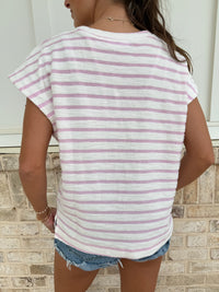 Avenue Striped Round Neck Short Sleeve Top