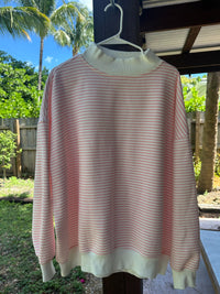 Light Pink and White Big Striped Mockneck Sweatshirt