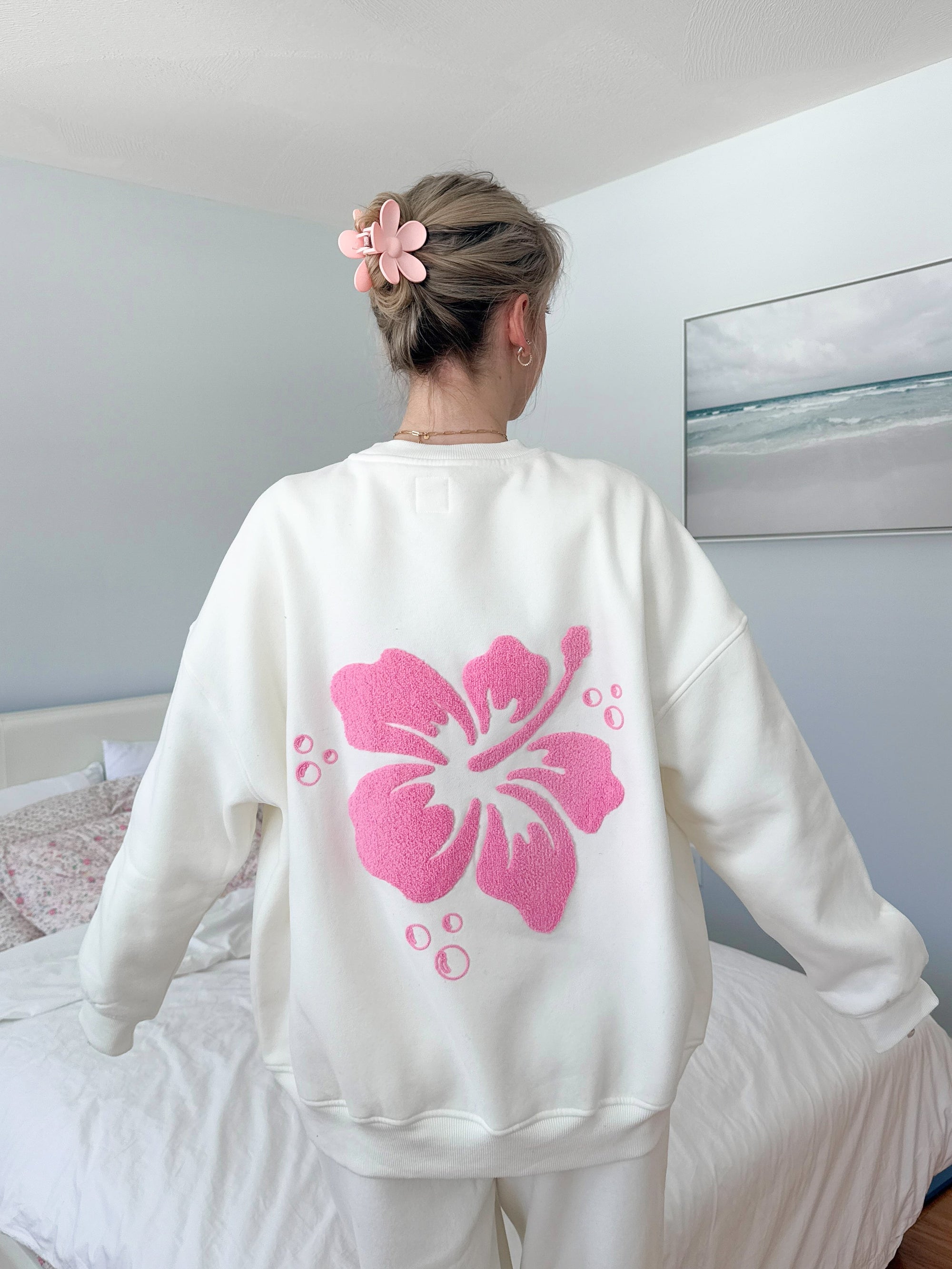 Ivory Hibiscus Flower Sweatshirt