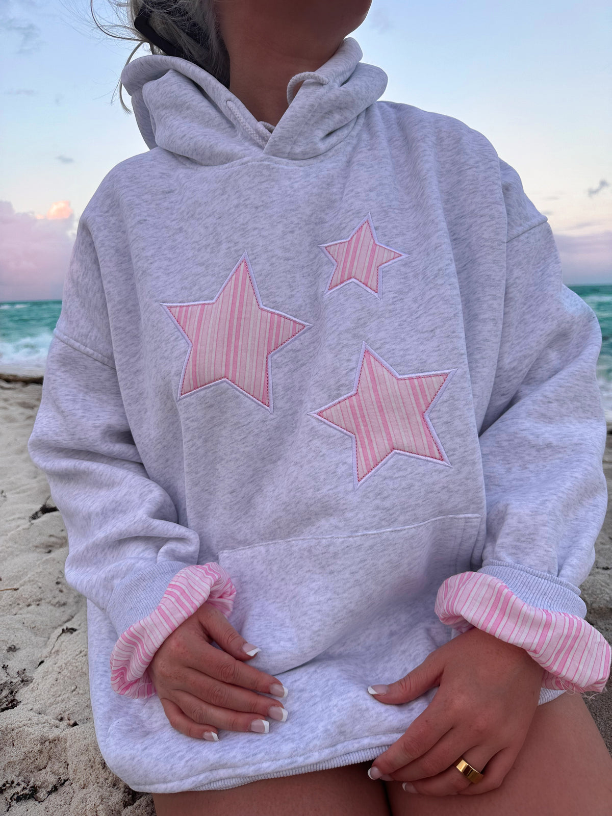 Pearl Grey Star Lux Striped Hoodie
