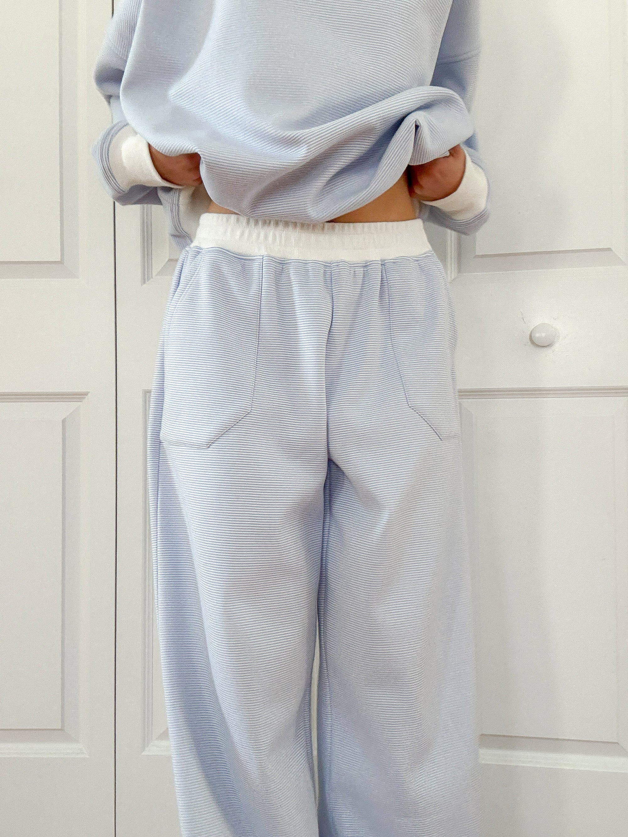 Blue and White Mini Striped Sweatpants