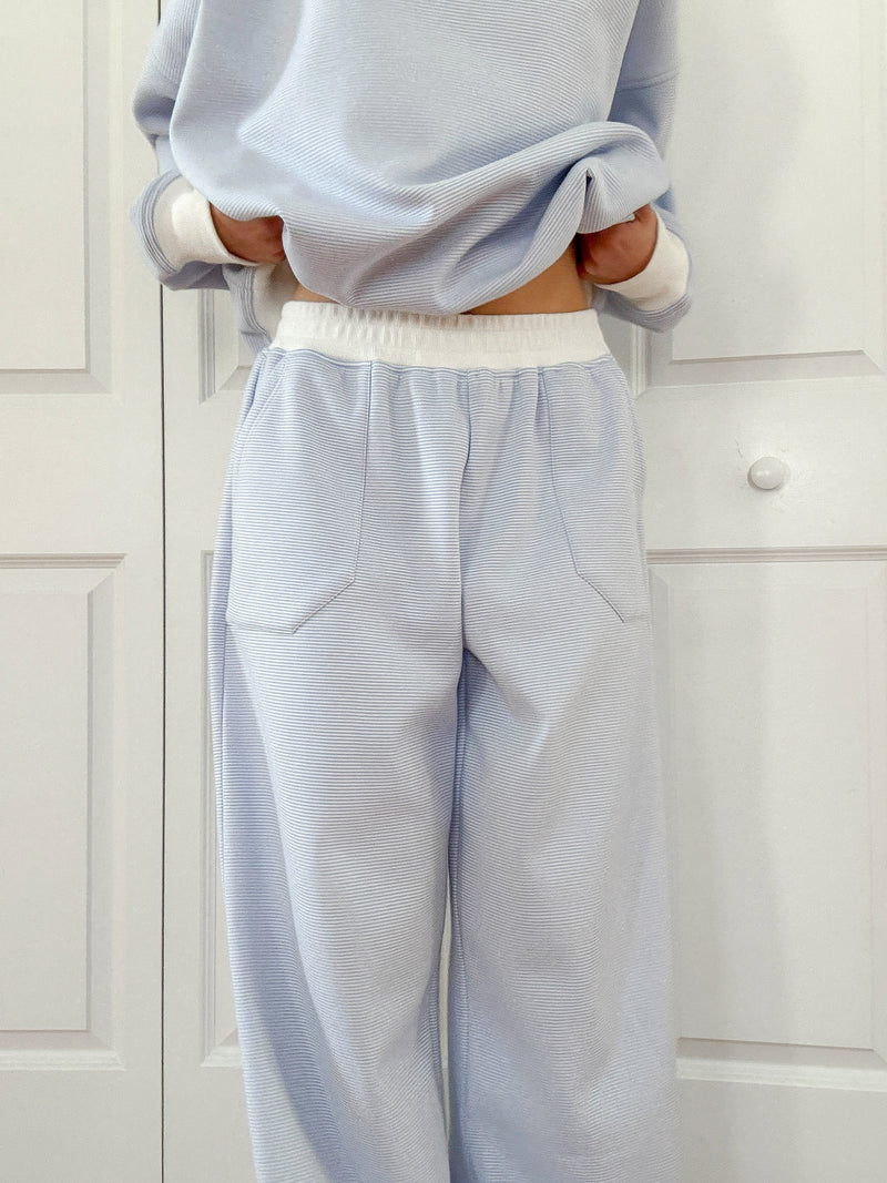 Blue and White Mini Striped Sweatpants