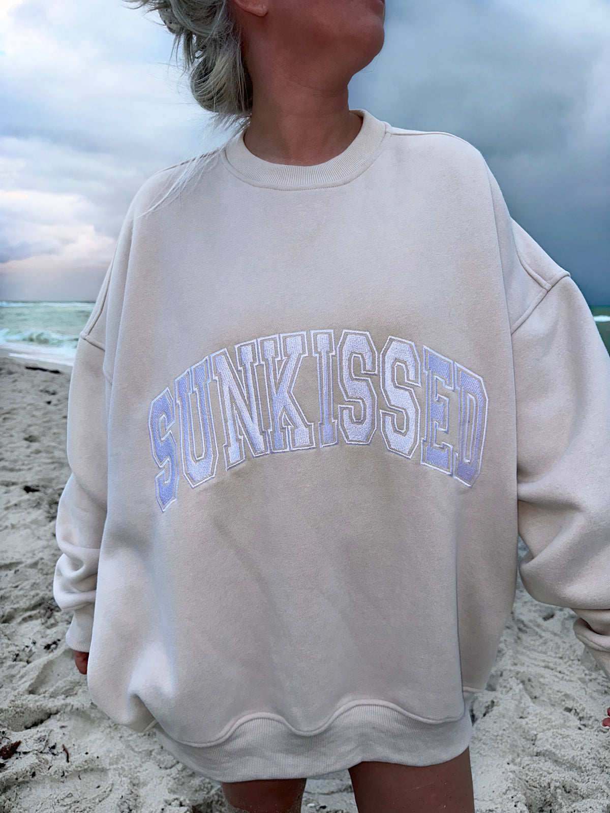 Sunkissed Collegiate Embroider Oversized Crewneck Sweatshirt