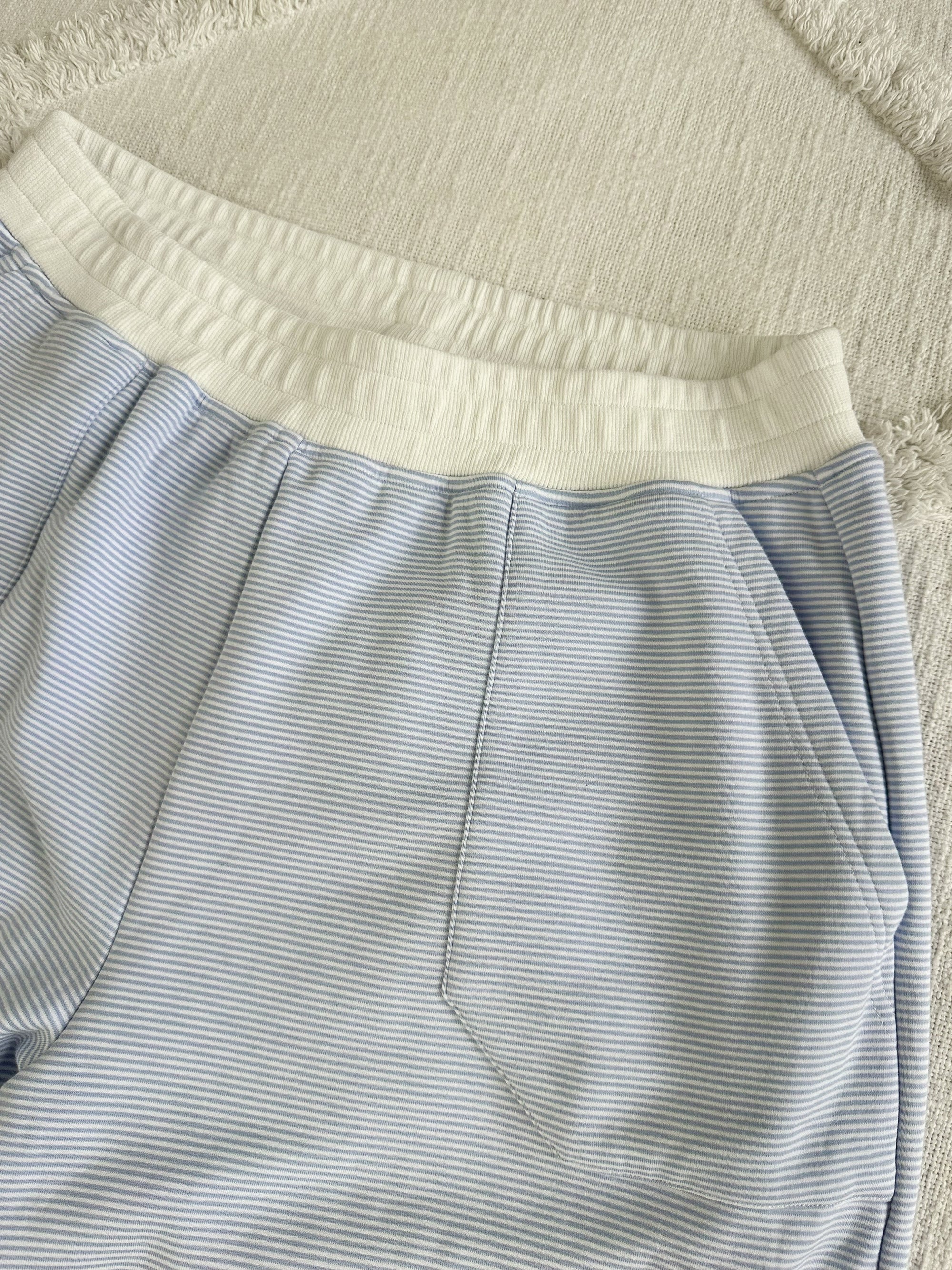 Blue and White Mini Striped Sweatpants