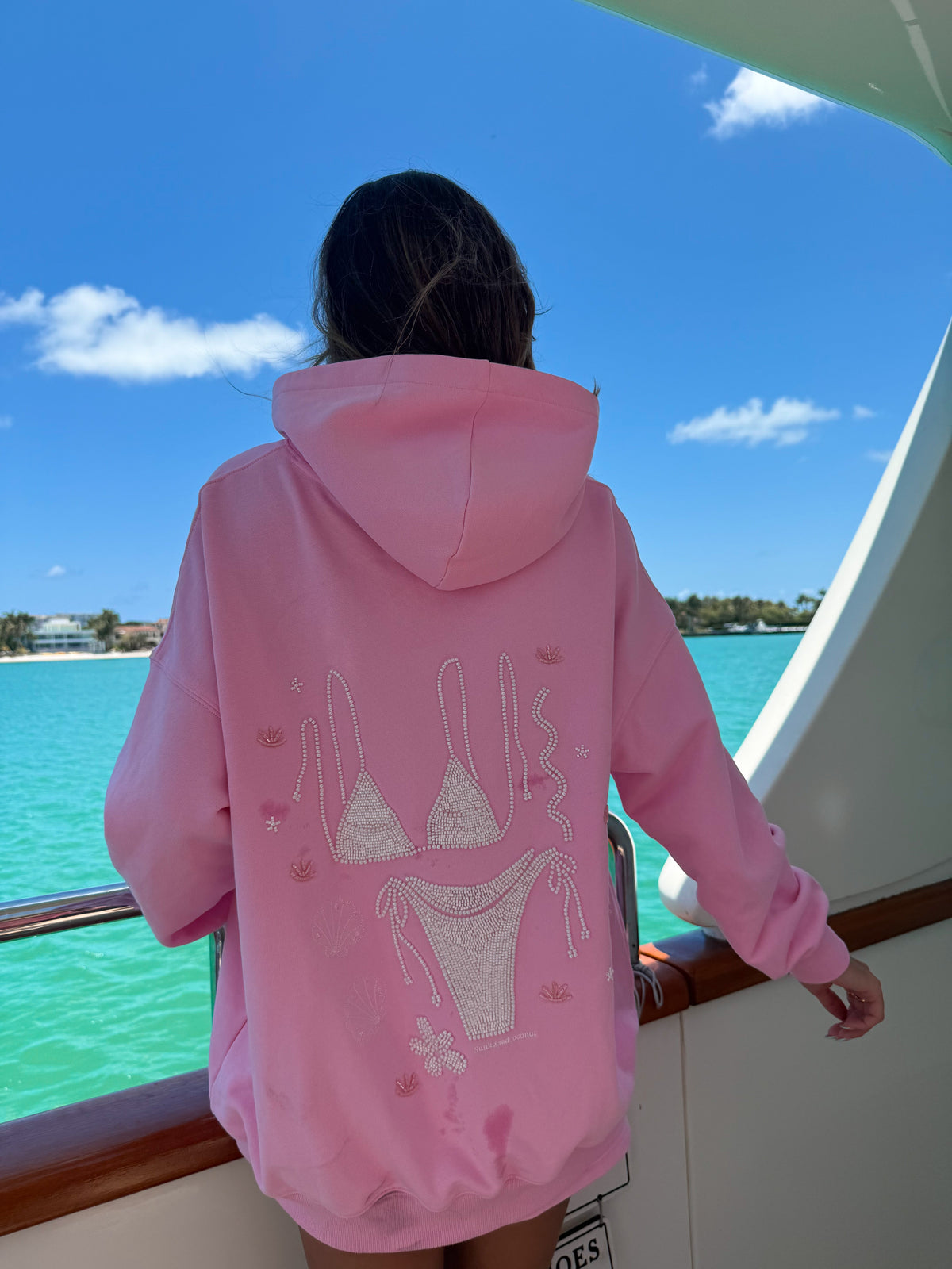 Lottie Pink Bikini Beaded Ocean Oversized Hoodie 100% Cotton