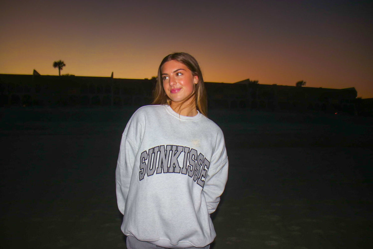 Pearl Grey Seersucker Striped Sunkissed Sweatshirt