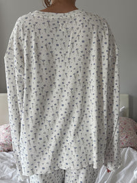 White Ditsy Floral Long Sleeve Pajama Top