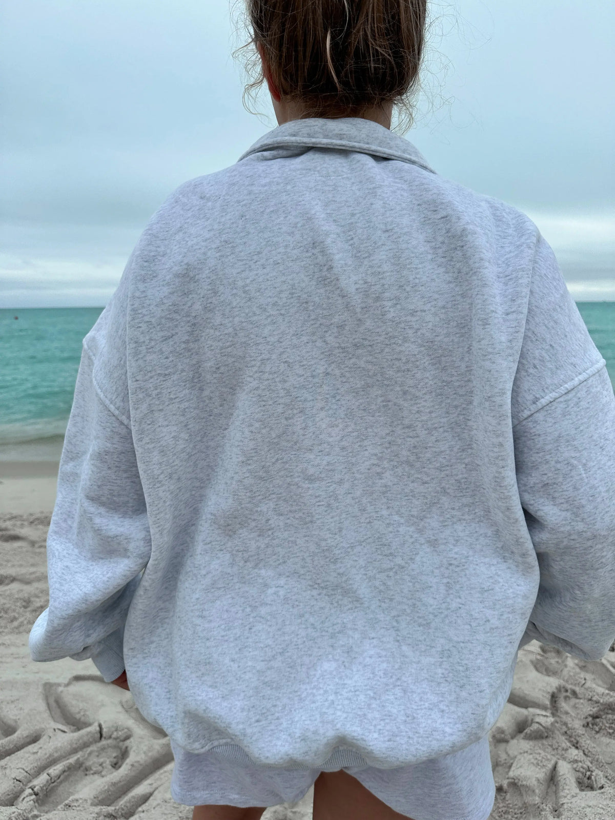 Pearl Grey Vintage American Flag Quarter-Zip Sweatshirt