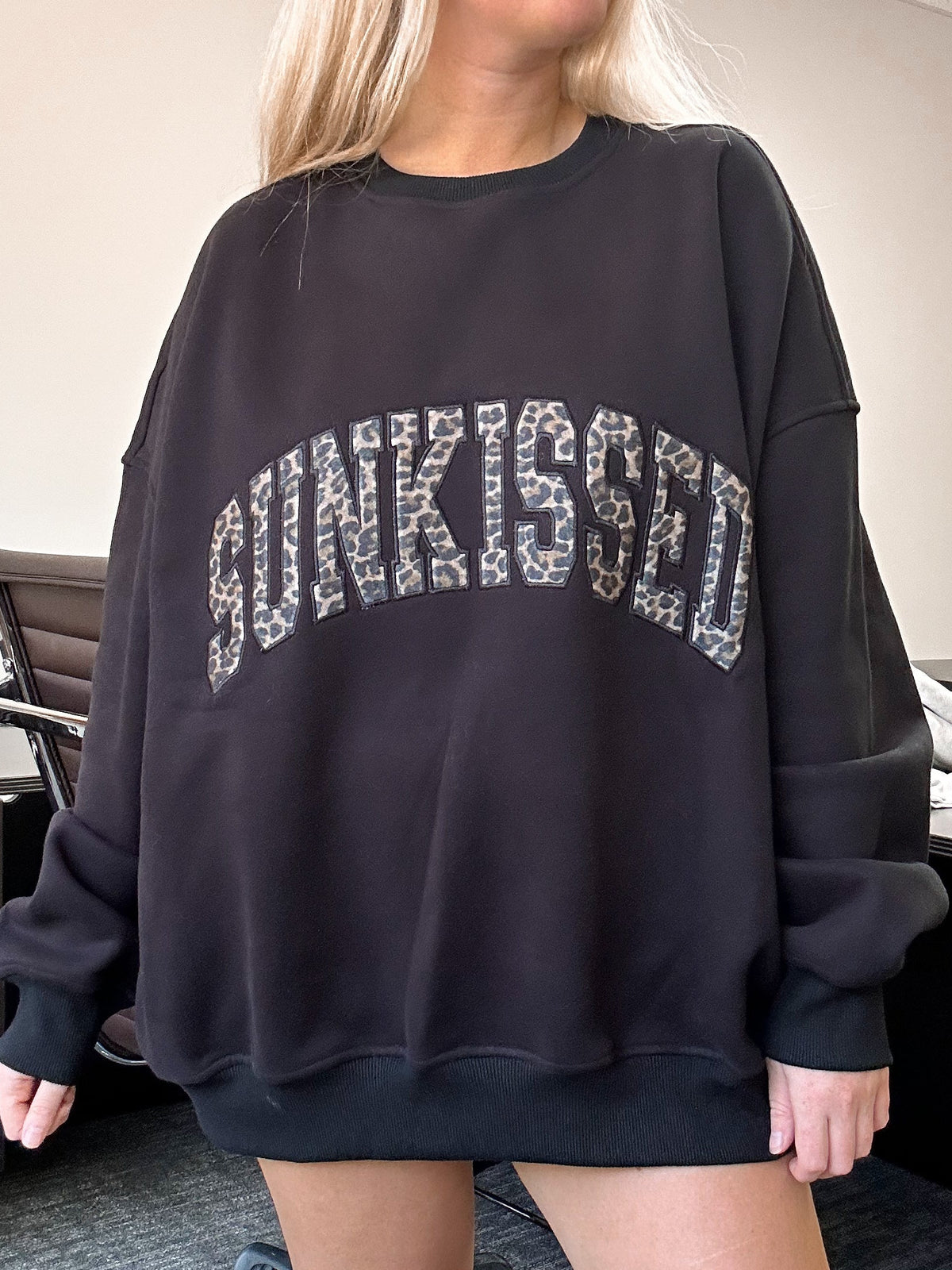 Black Sunkissed Leopard Print Embroider Sweatshirt