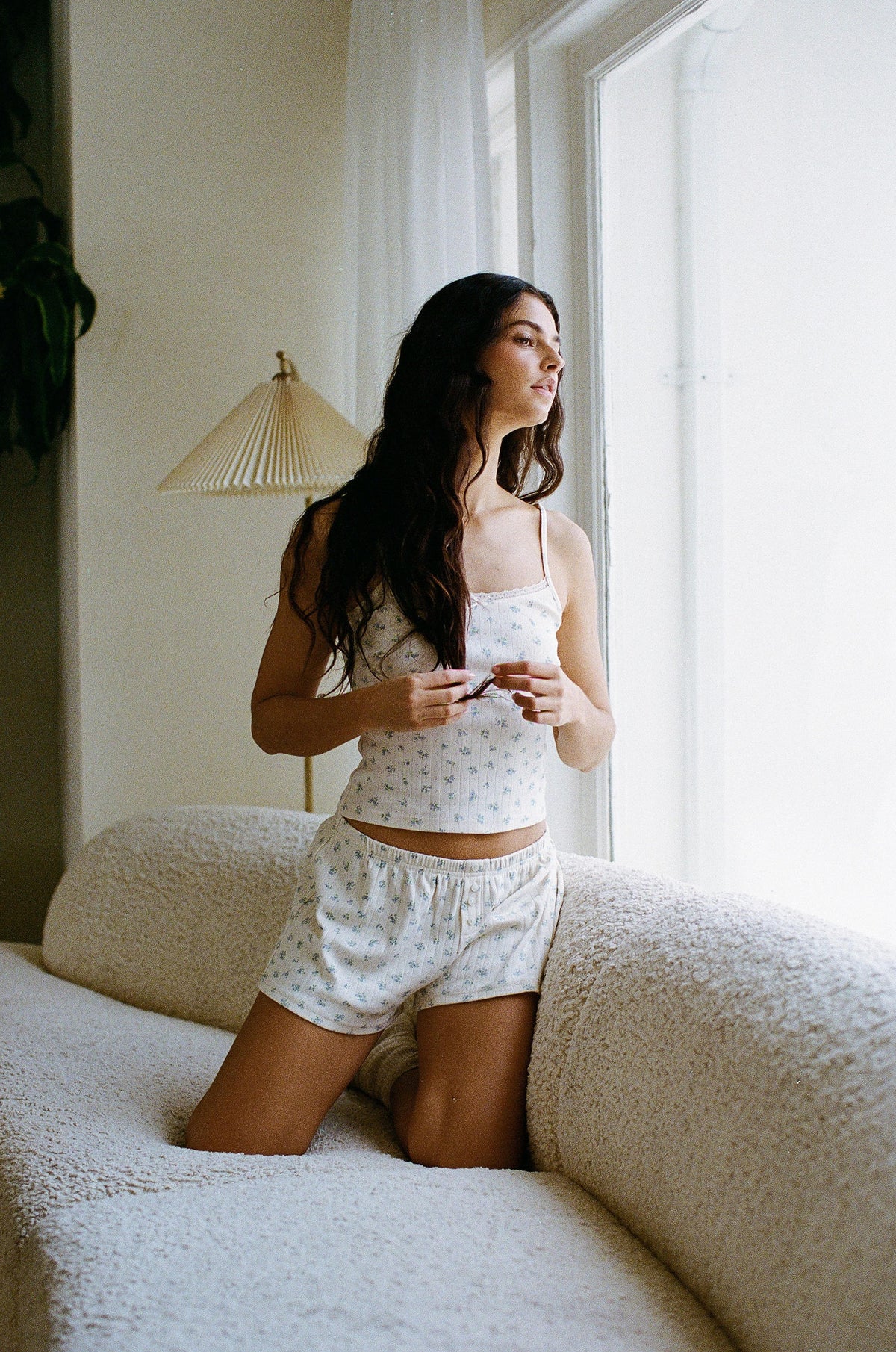 Floral Ribbed Cotton Cami Set
