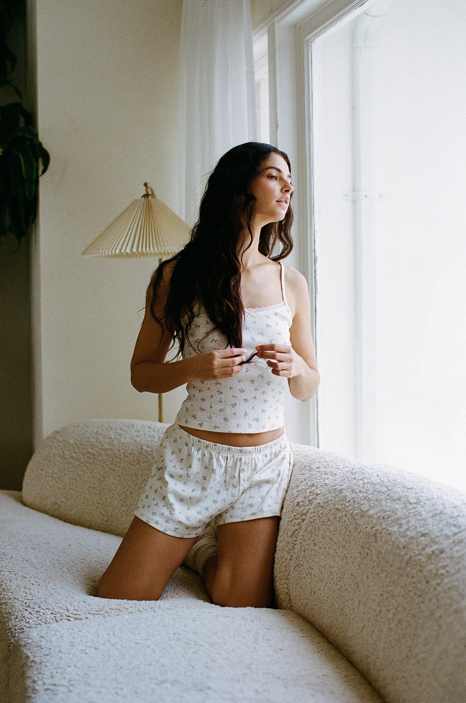 Floral Ribbed Cotton Cami Set