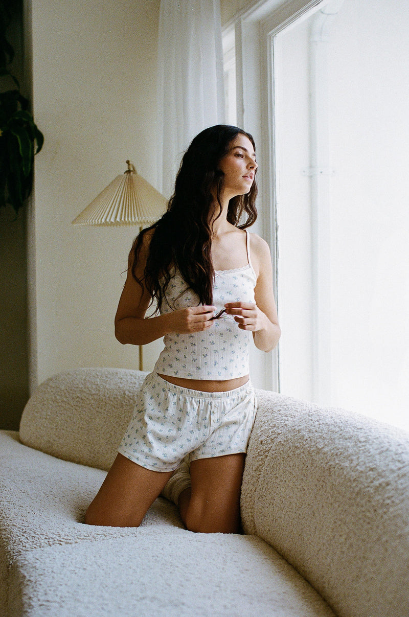 Floral Ribbed Cotton Cami Set