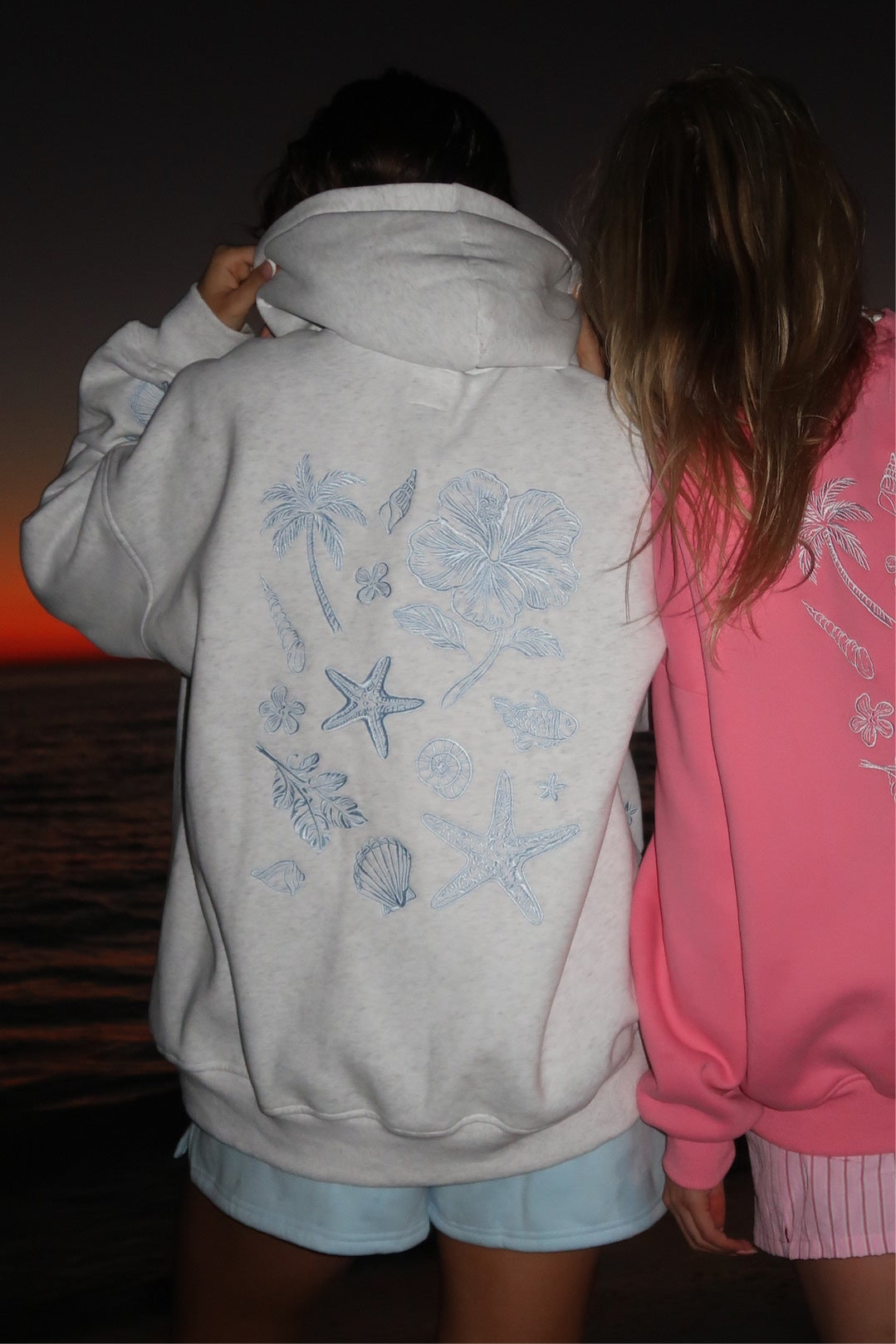 Pearl Grey Tropical Embroider Hoodie