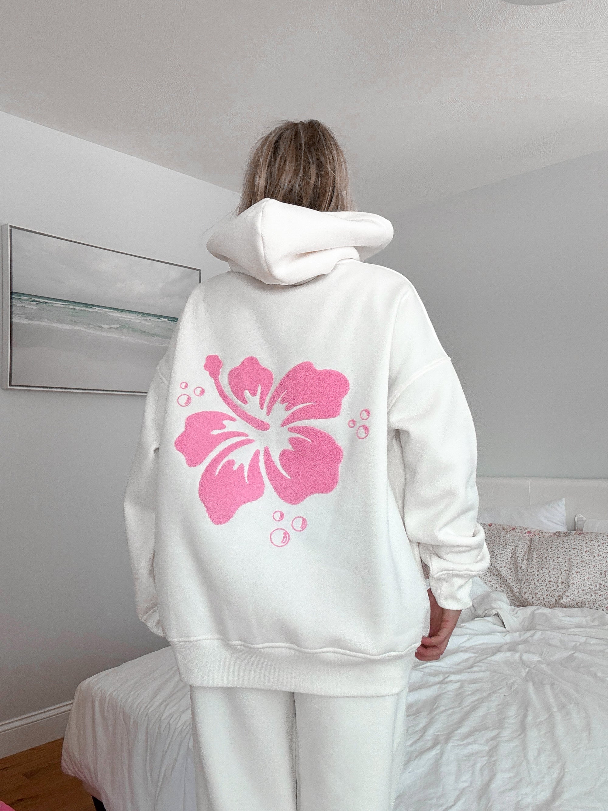 Ivory Hibiscus Flower Hoodie