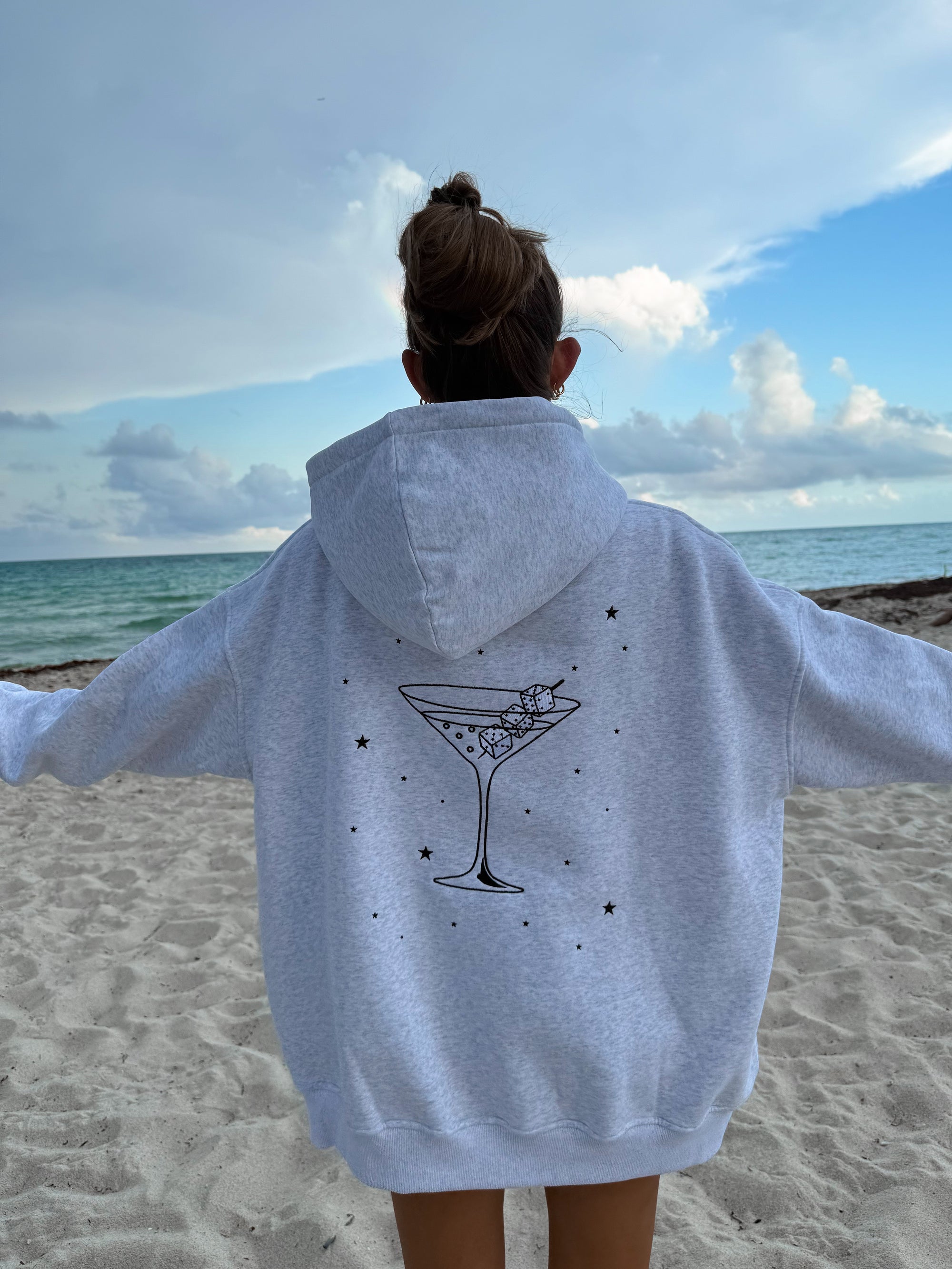 Pearl Grey Martini Dice Embroider Hoodie