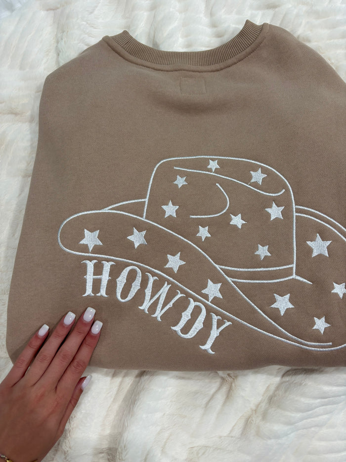 Cappuccino Howdy Embroider Sweatshirt