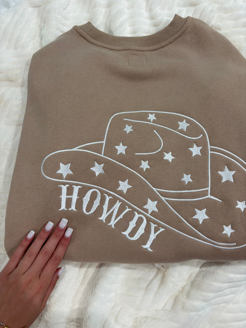 Cappuccino Howdy Embroider Sweatshirt