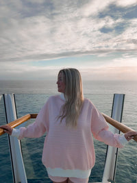 Light Pink and White Big Striped Mockneck Sweatshirt