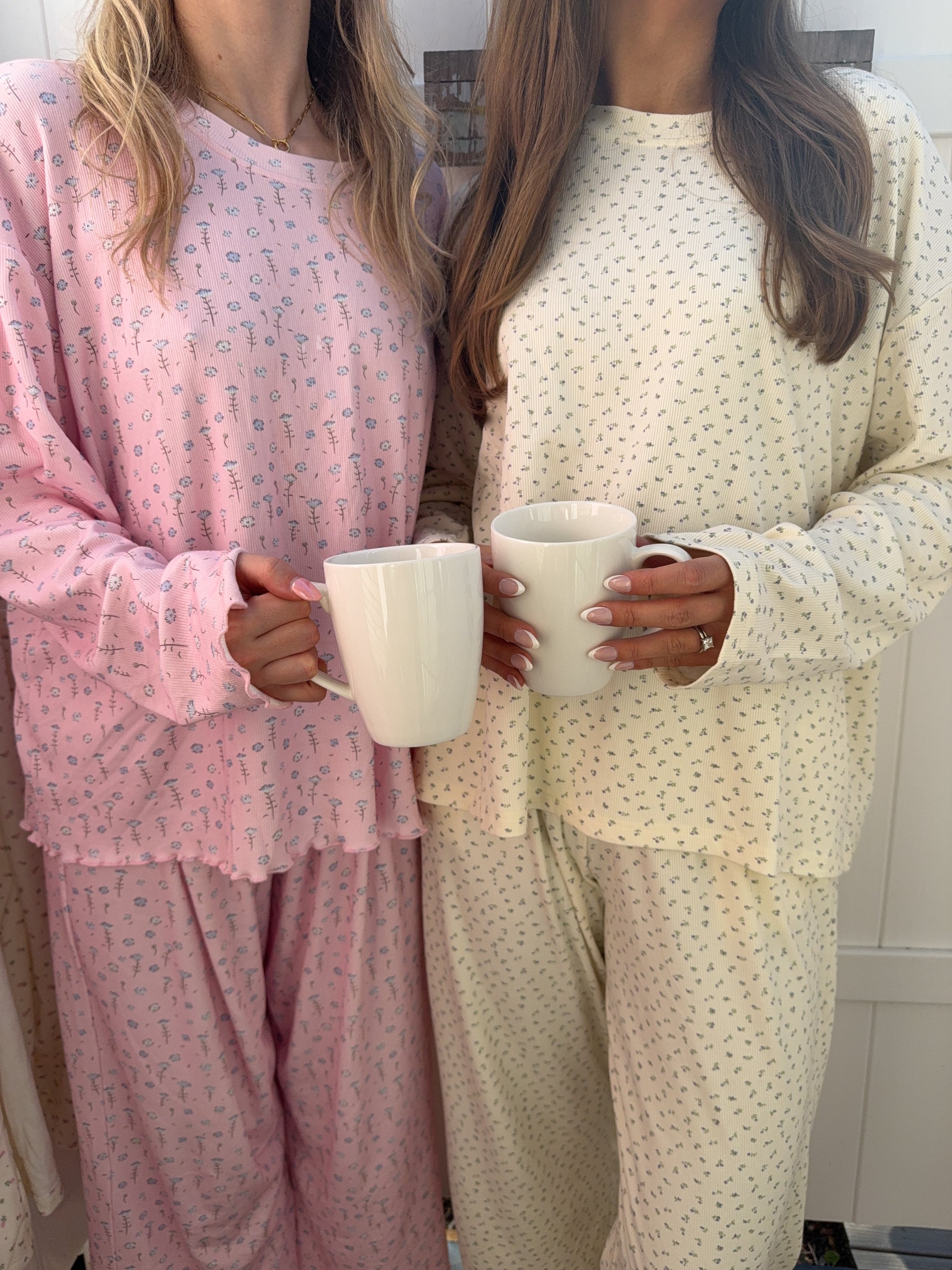 Pale Floral Long Sleeve Pajama Top