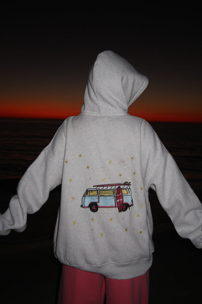 Pearl Grey Embroider Van Star Hoodie