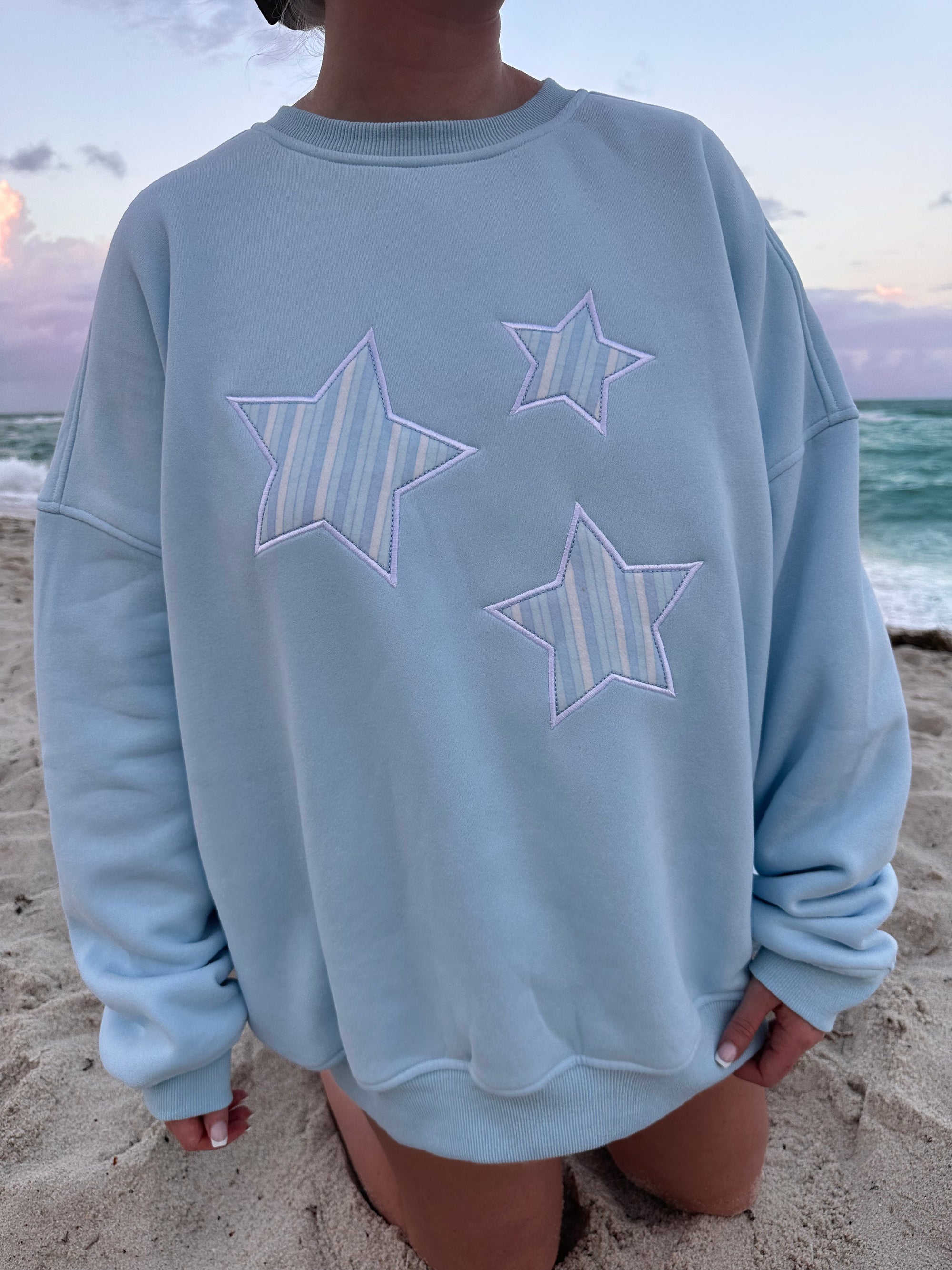 Icy Blue Star Lux Striped Sweatshirt