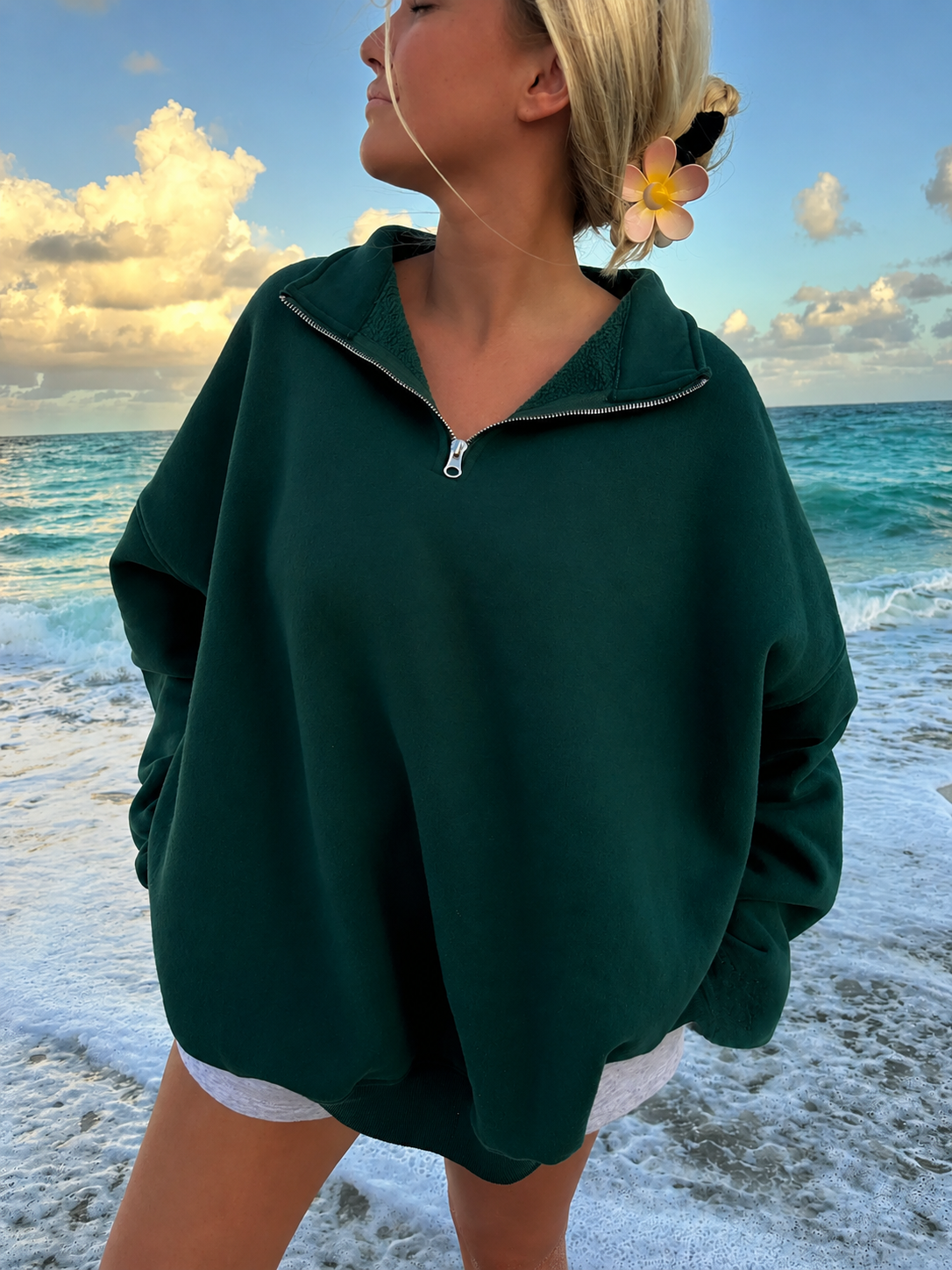 Winter Green Basic Blank Quarter-Zip Sweatshirt
