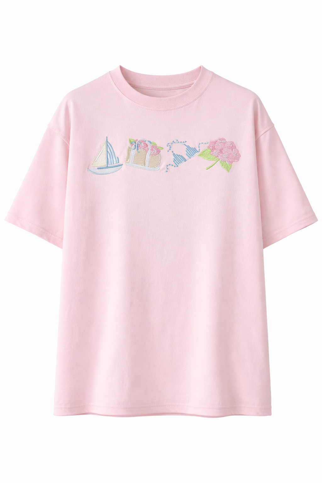 Midweight Pale Pink Old Harbor Garden Embroider Tee