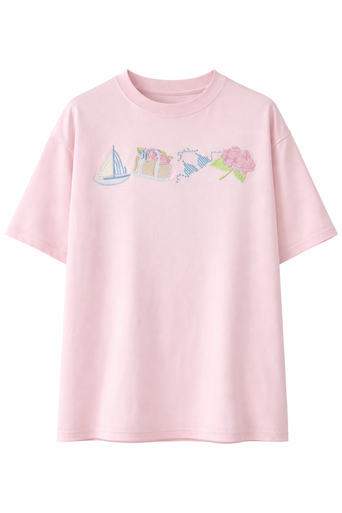 Midweight Pale Pink Old Harbor Garden Embroider Tee