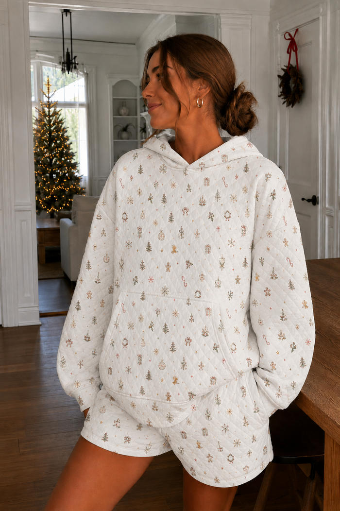 A Cottage Christmas Icons Quilted Hoodie