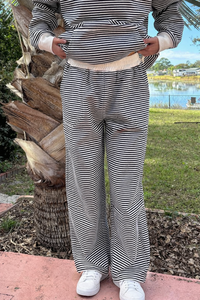 Dark Navy Blue and White Big Striped Sweatpants