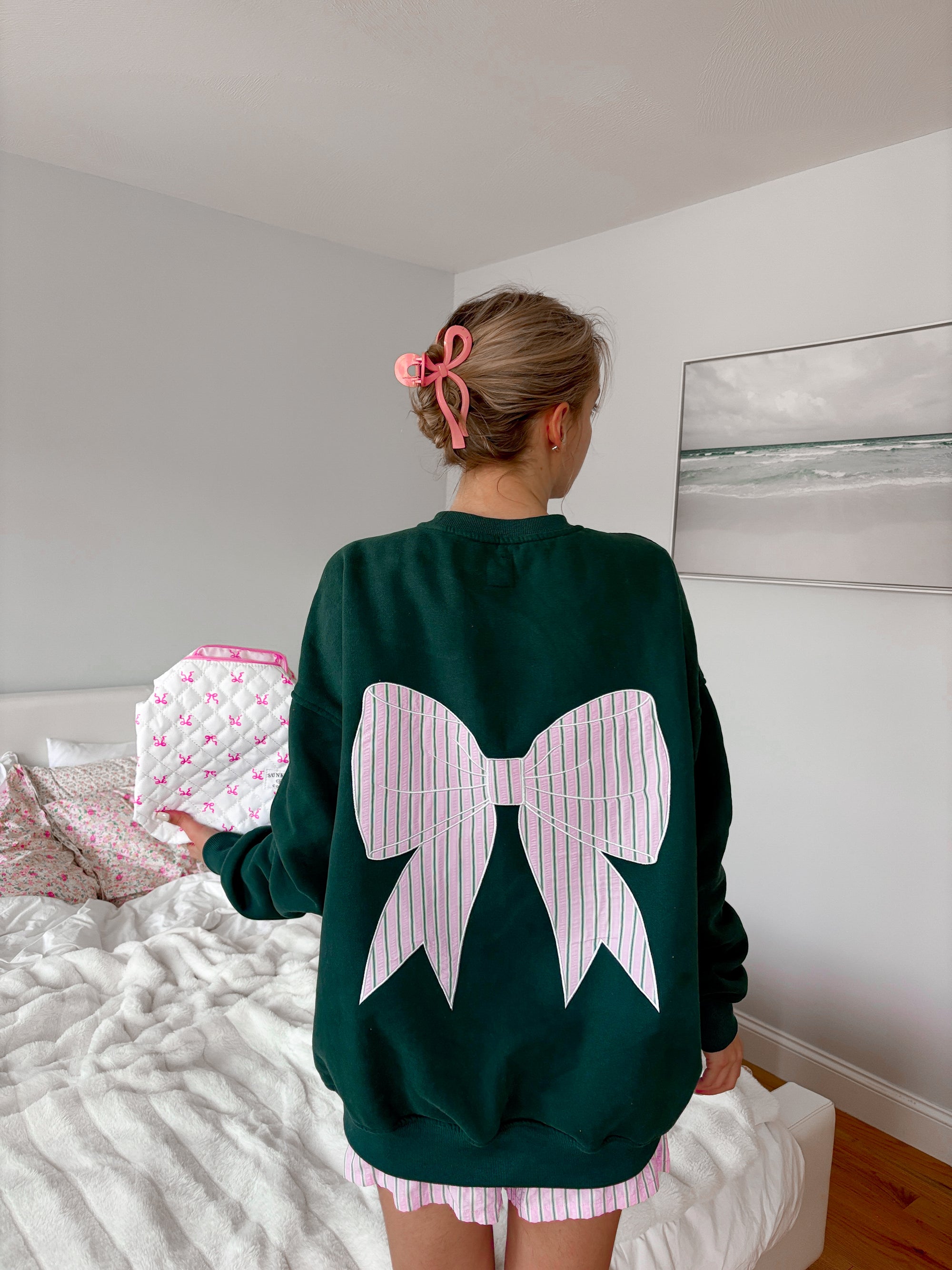 Stripe Bow Embroider Sweatshirt