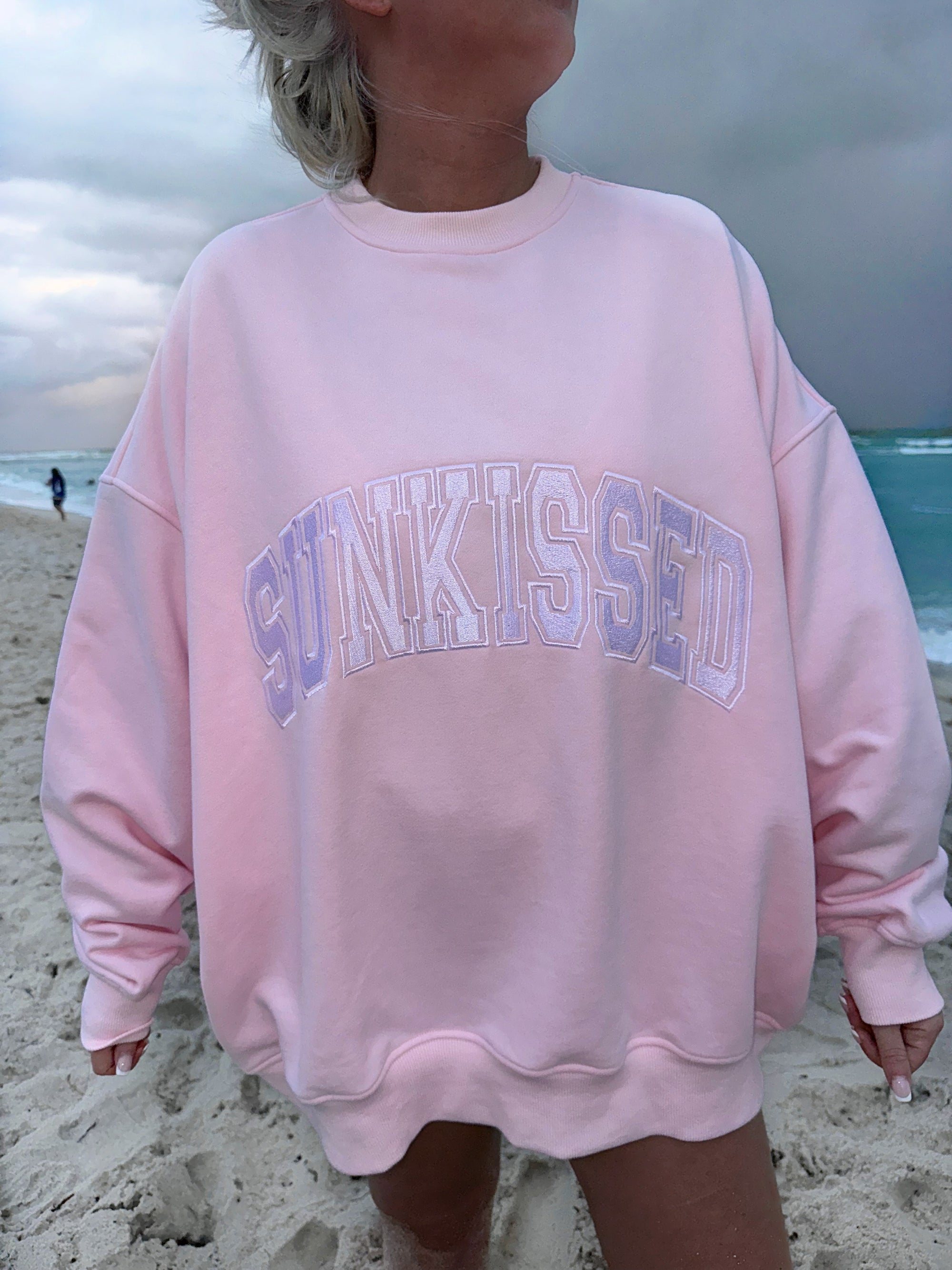 Light Pink Varsity Embroider Sweatshirt