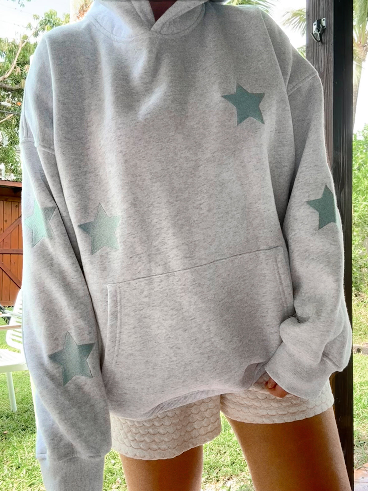 Pearl Grey Embroider Star Hoodie