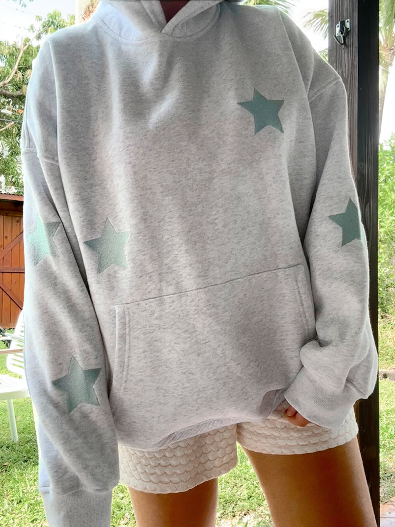 Pearl Grey Embroider Star Hoodie
