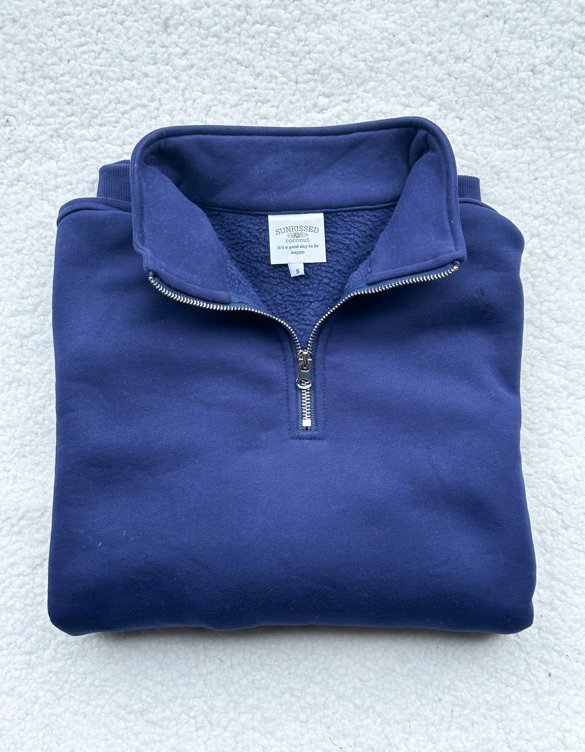 Navy Blue Basic Blank Quarter-Zip Sweatshirt