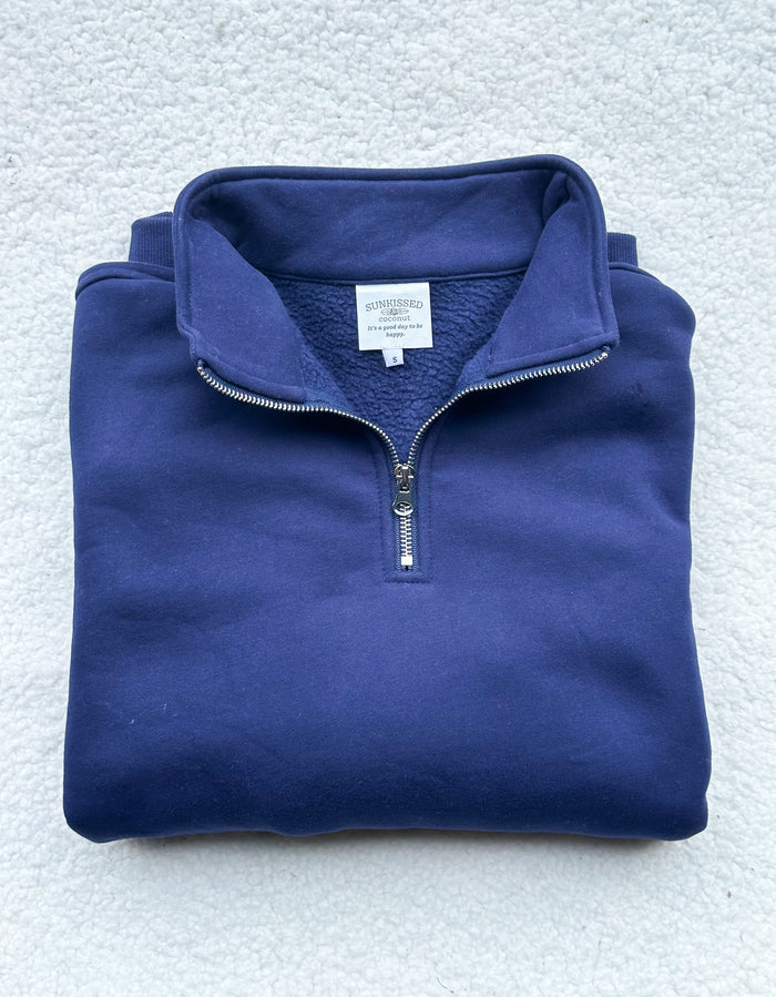 Navy Blue Basic Blank Quarter-Zip Sweatshirt