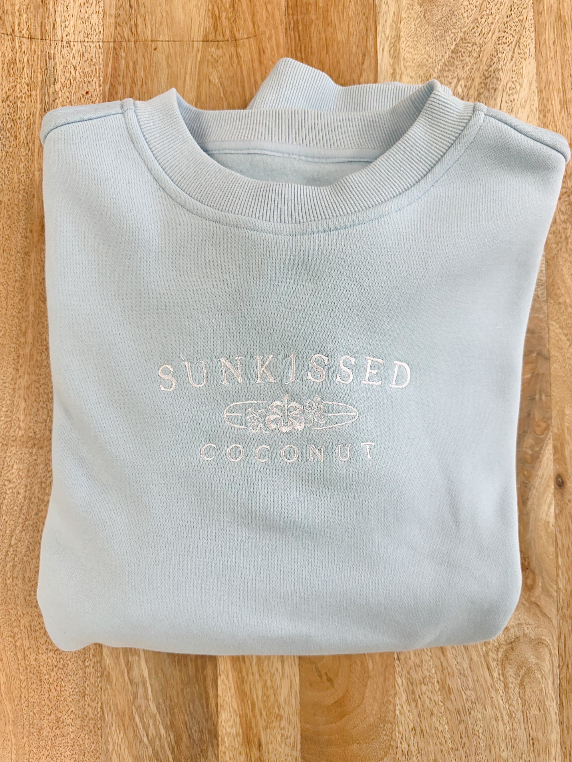 Icy Blue Sunkissedcoconut Logo Embroider Sweatshirt