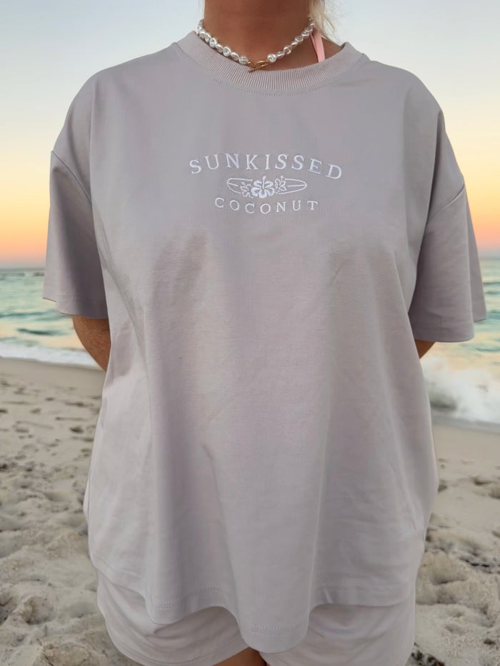 Italian Purple Basic Watercolor Embroider Tee