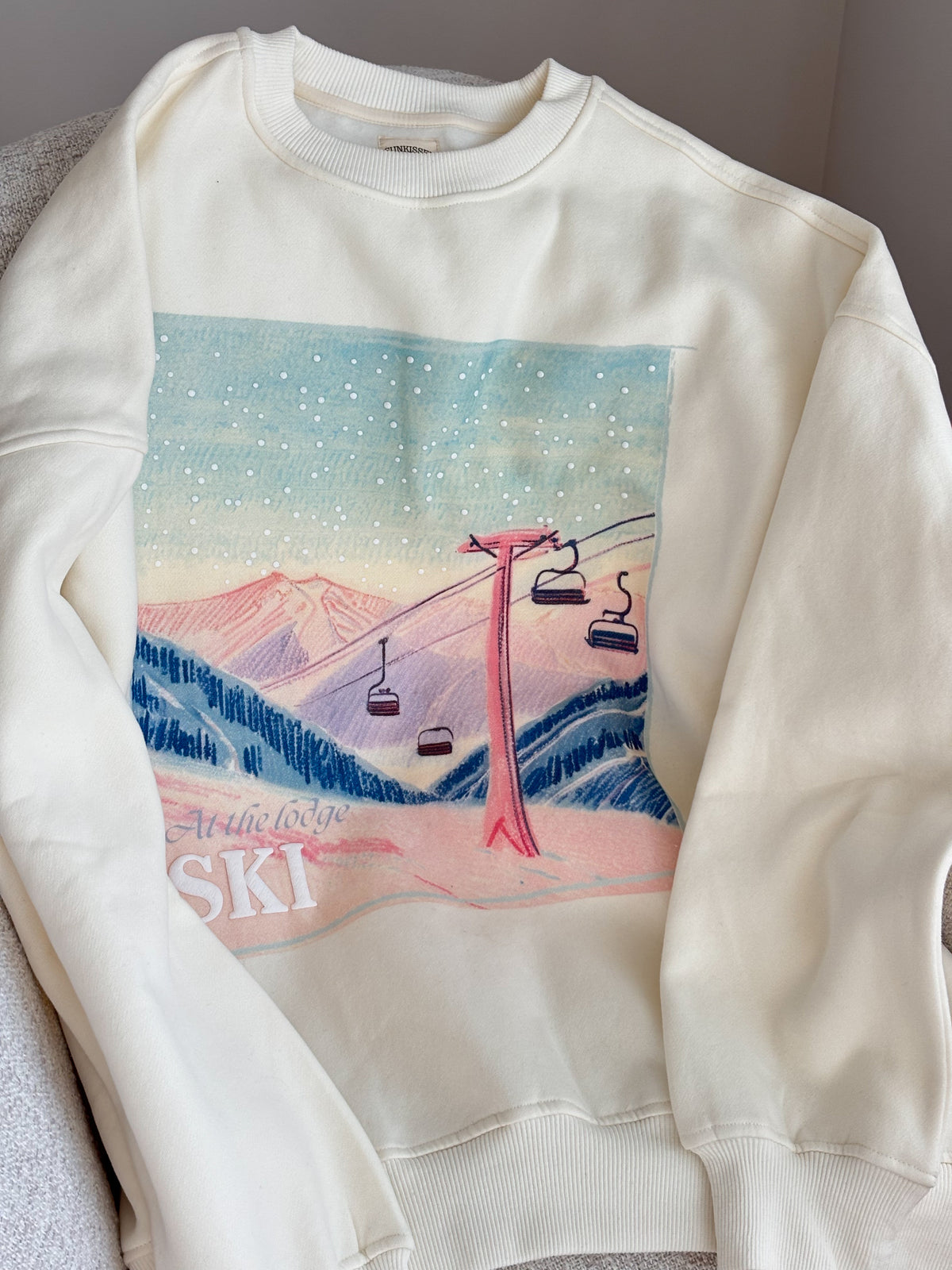 Ivory At The Lodge Ski Puff Print Sweatshirt