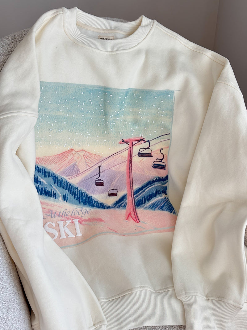 Ivory At The Lodge Ski Puff Print Sweatshirt