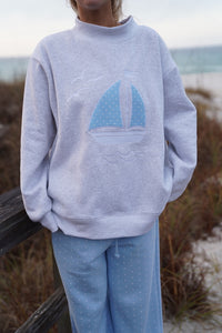 Polka Dot Sailboat Embroider Mockneck Sweatshirt