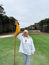 Pearl Grey Classic Teddy Bear Golf Embroider Mockneck Sweatshirt