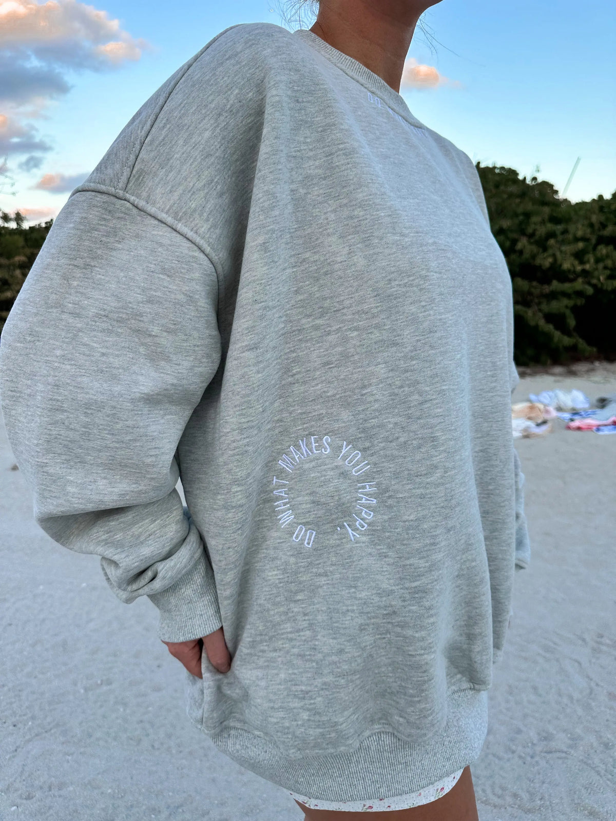 Afternoon Grey Do What Makes You Happy Embroider Sweatshirt