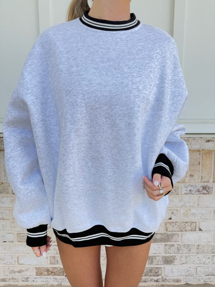 Blank Pearl Grey And Black Preppy Crew Sweatshirt