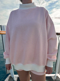 Light Pink and White Big Striped Mockneck Sweatshirt